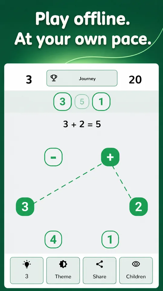 Light Children board with the equation 3 + 2 = 5