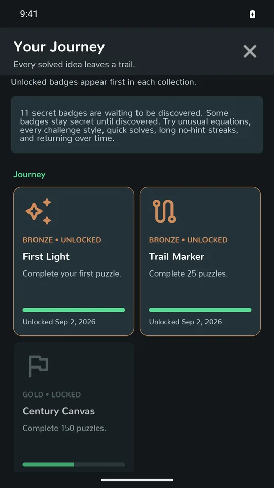Badge collection with First Light, Trail Marker and Century Canvas